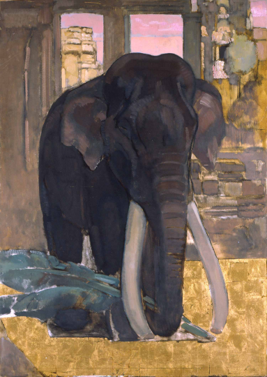 Paul JOUVE (1878-1973) - Éléphant à Angkor. C 1930.